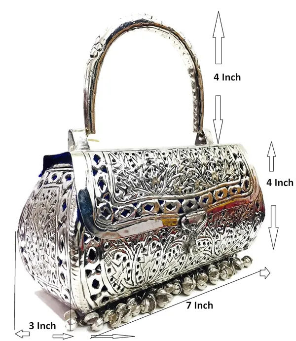 Silver Brass Metal Ethnic Handbag for Women 007